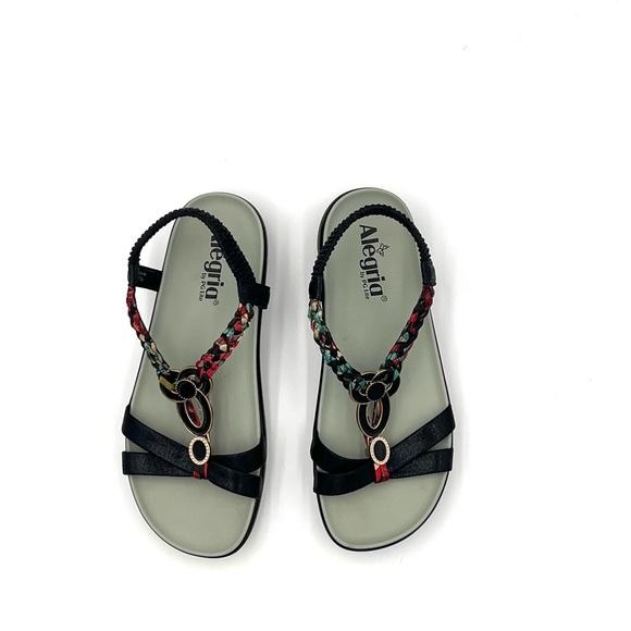 Alegria Roz Sandals Women’s Sz 8 Black Multi Color Vegan Comfort Platform Wedge - Picture 7 of 10